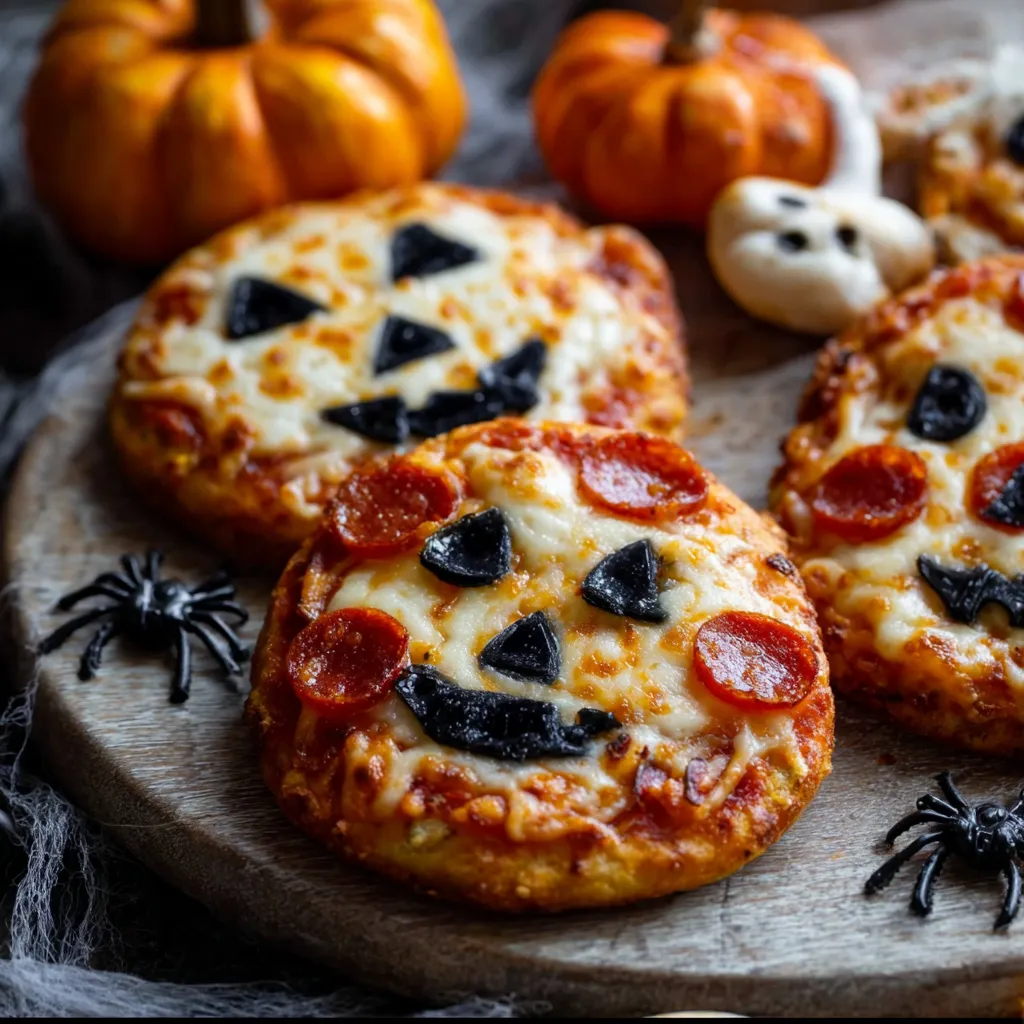 Spooky Halloween Mini Pizzas - Ghostly Delicious Individual Party Treats - tertiary view